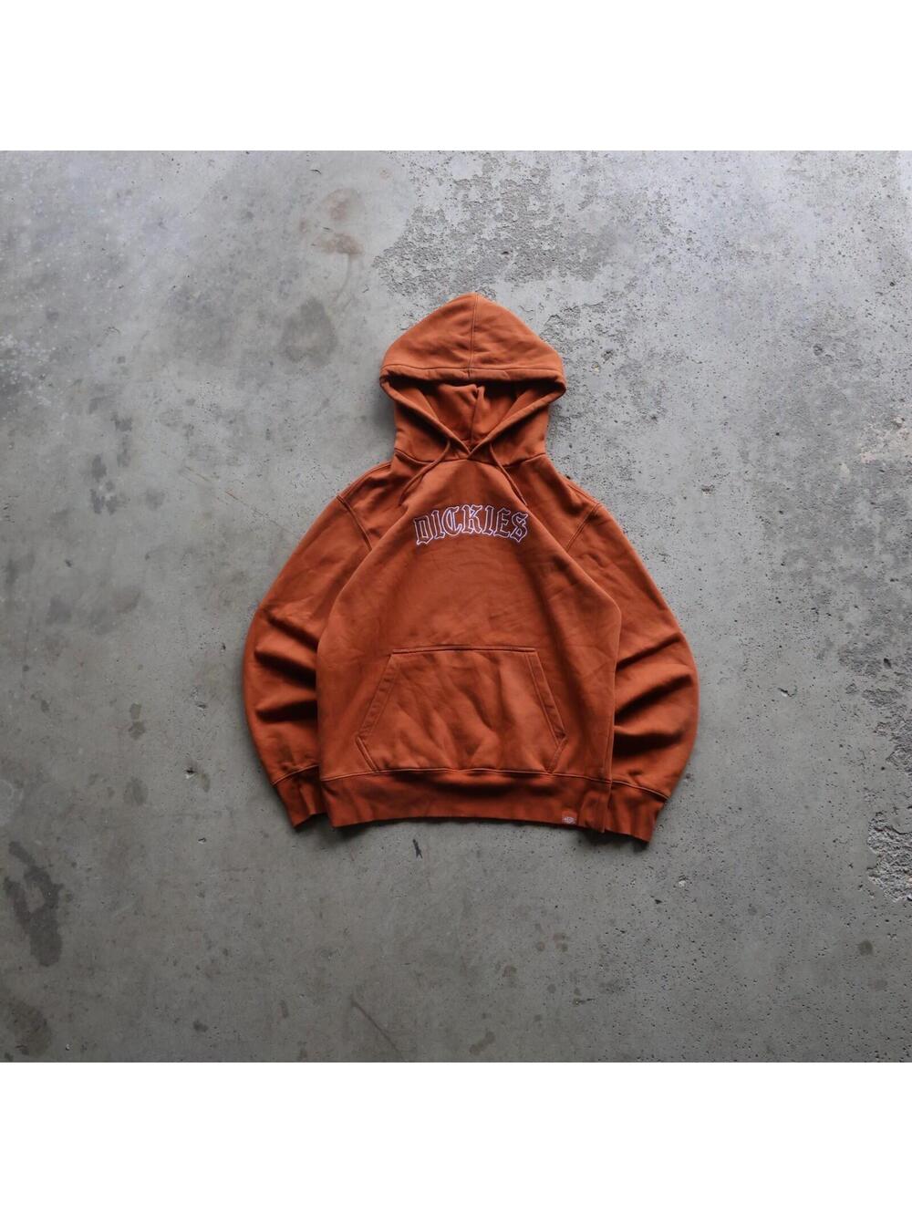 Dickies Orange Fleece Lined Hoodie Mens Large Pullover Workwear Spell Out Sweats